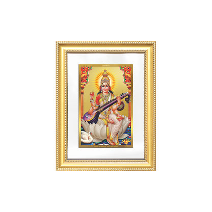 Diviniti 24K Gold Plated Saraswati Mata (Classic) Divine Wall Frame for Home Mandir & Office Decor | Luxury Spiritual Gift