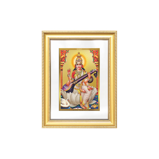 Diviniti 24K Gold Plated Saraswati Mata (Classic) Divine Wall Frame for Home Mandir & Office Decor | Luxury Spiritual Gift