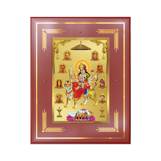 Nav Durga (Nine Durga) Wall Photo Frame in 24K Gold Plated Foil | Power, Protection & Divine Blessings
