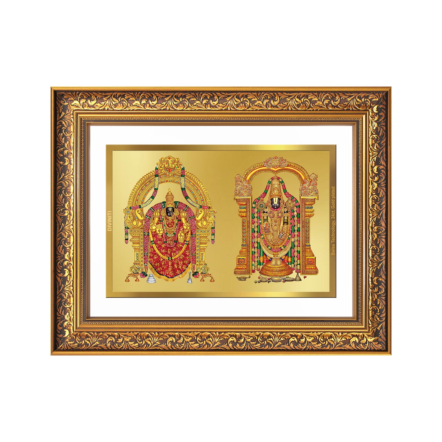 Diviniti 24K Gold Plated Padmavati And Balaji (Classic) Divine Wall Frame for Home Mandir & Office Decor | Luxury Spiritual Gift