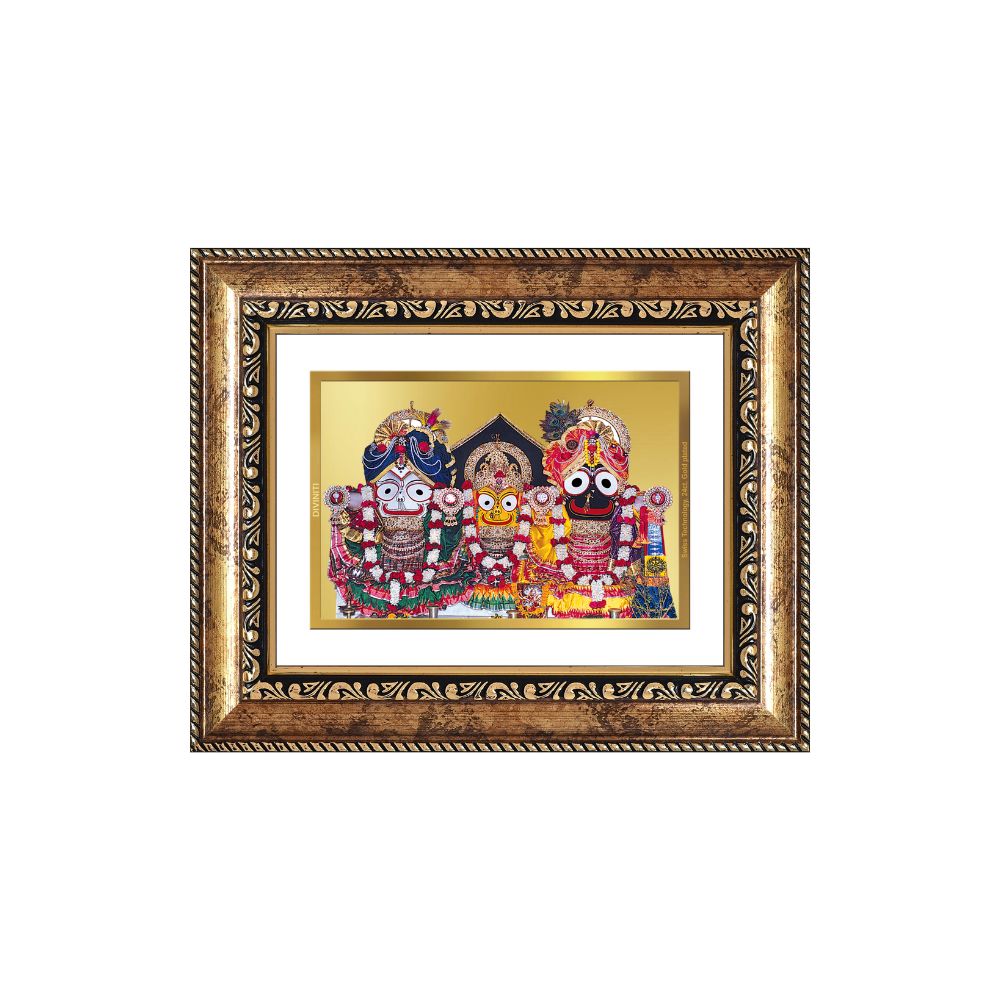 Diviniti 24K Gold Plated Jagannath Subhadra Balabhadra (Classic) Divine Wall and Table Top Frame for Home Mandir & Office Decor | Luxury Spiritual Gift