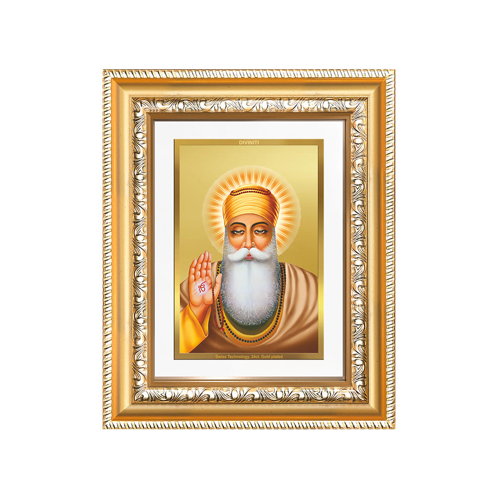 Diviniti 24K Gold Plated Guru Nanak Dev Ji (Classic) Sacred Sikh Wall and Table Top Frame for Home Decor & Office Ambiance | Premium Spiritual Gift