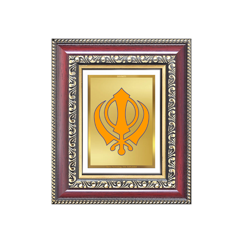 Diviniti 24K Gold Plated Khanda Sahib (Classic) Divine Table Top Frame for Home Mandir & Office Decor | Luxury Spiritual Gift
