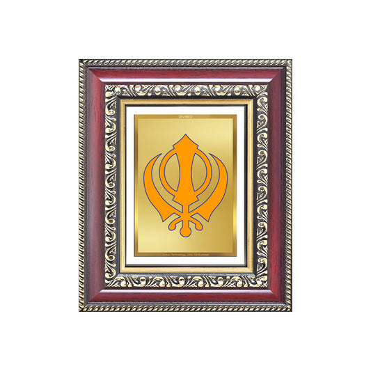 Diviniti 24K Gold Plated Khanda Sahib (Classic) Divine Table Top Frame for Home Mandir & Office Decor | Luxury Spiritual Gift