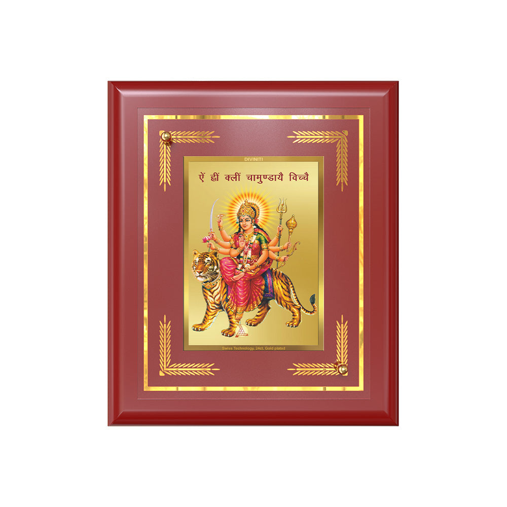 Diviniti 24K Gold Plated Maa Durga with Mantra Wall & Tabletop Photo Frame | Strength, Protection & Divine Blessings