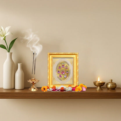 Ashta Lakshmi Divine Eight Forms of Wealth & Prosperity Sacred Royal Tabletop Frame in 24K Gold Plated Foil