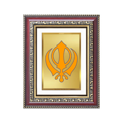 Diviniti 24K Gold Plated Khanda Sahib (Classic) Divine Wall and Table Top Frame for Home Mandir & Office Decor | Luxury Spiritual Gift