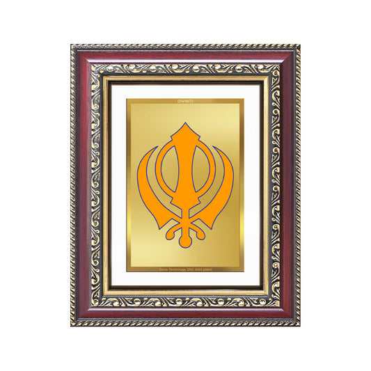 Diviniti 24K Gold Plated Khanda Sahib (Classic) Divine Wall and Table Top Frame for Home Mandir & Office Decor | Luxury Spiritual Gift