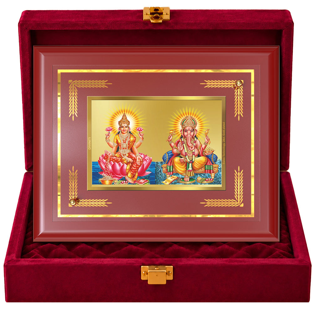 24K Gold-Plated Lakshmi Ganesha MDF Frame | Premium Gift Box | 35x27 CM