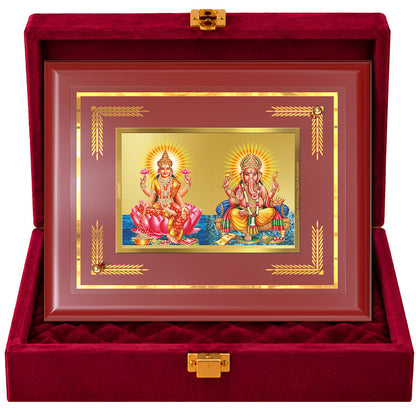 24K Gold-Plated Lakshmi Ganesha MDF Frame | Premium Gift Box | 35x27 CM
