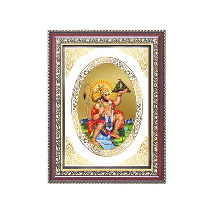 Hanuman with Sanjeevani Mountain | Divine Wall & Tabletop Royal Photo Frame in 24K Gold Plated Foil