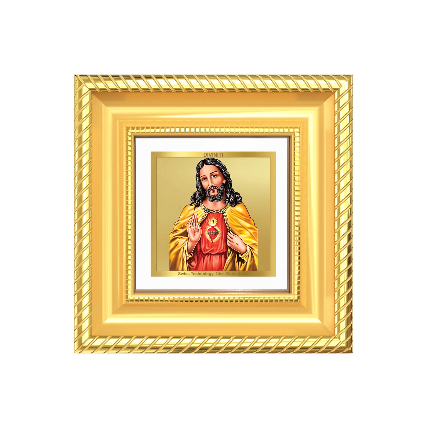 Diviniti Jesus Christ Tabletop Photo Frame in 24K Gold Plated Foil | Faith, Love & Divine Blessings | DG015S1A (10x10 CM)