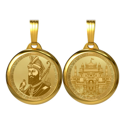 24K Gold Plated Guru Gobind Singh Ji & Golden Temple Pendant – 22mm Double-Sided Spiritual Pendant