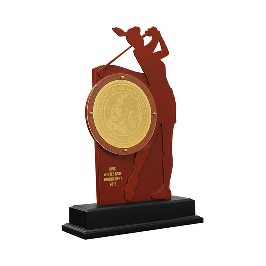 Luxury 24K Gold Plated Golf Trophy | Custom Foil Award with MDF Wood Base