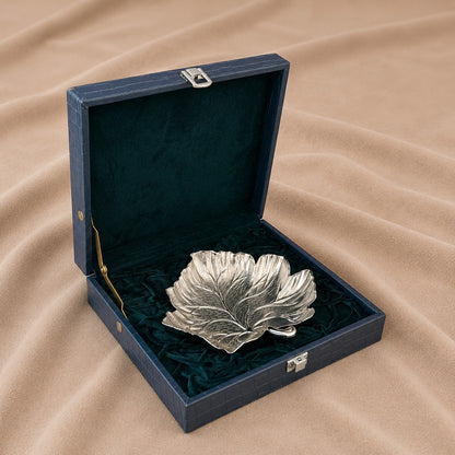 Diviniti Silver-Plated Leaf Decorative Bowl | Luxury Leaf-Shaped Serving Bowl for Dry Fruits, Sweets & Home Décor