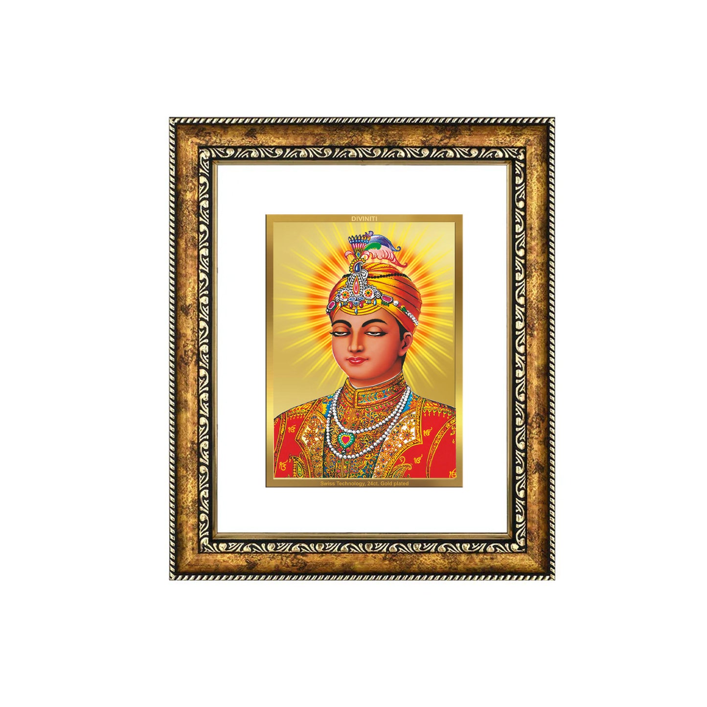 DIVINITI 24K Gold Plated Foil Guru Harkrishan Wall Photo Frame for Home Decor, Wall Hanging, Table Top, Puja Room & Gift DG113S3 (27.6x35.4 CM)