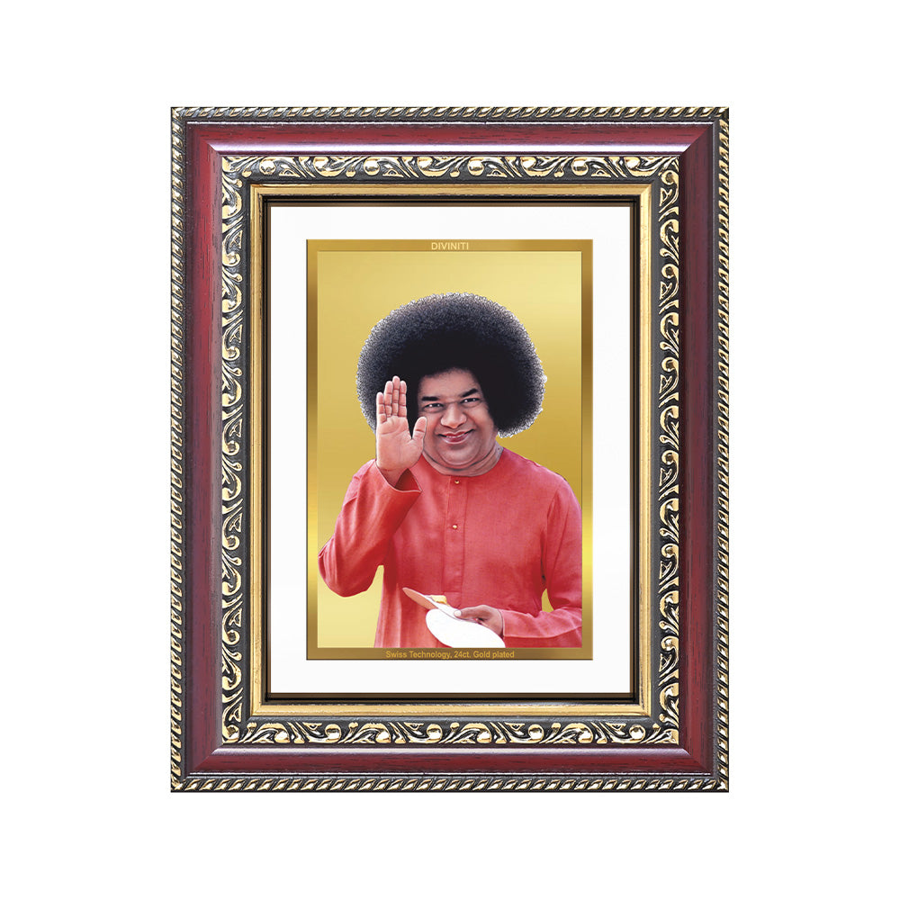 Diviniti 24K Gold Plated Satya Sai Baba (Classic) Divine Wall and Table Top Frame for Home Mandir & Office Decor | Luxury Spiritual Gift