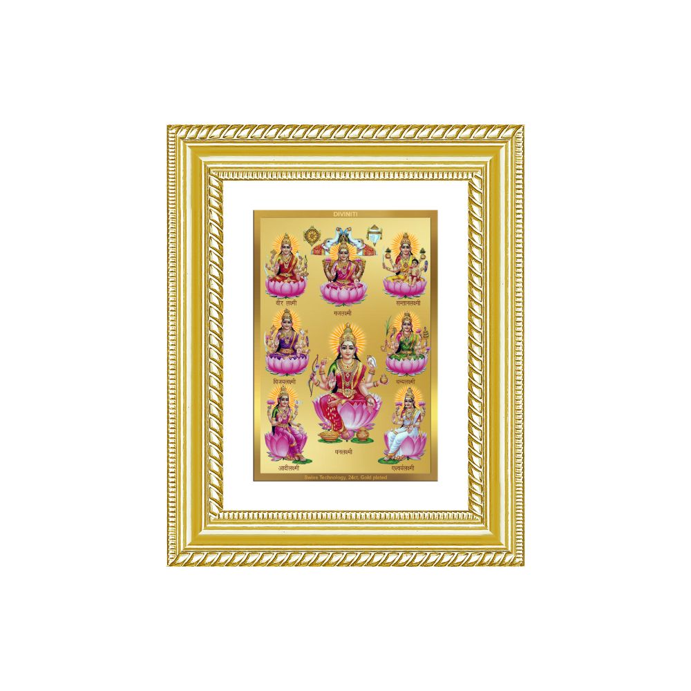 Diviniti 24K Gold Plated Ashtalakshmi Divine Wall and Table Top Frame for Home Mandir & Office Decor | Luxury Spiritual Gift