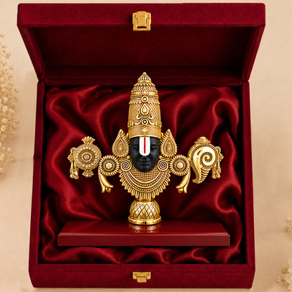 24K Gold-Plated Lord Tirupati Balaji Idol | Premium Gift Box | 9x9 CM