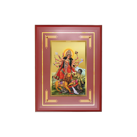 Diviniti 24K Gold Plated Durga Mahishasura Mardini Blessing Tabletop Photo Frame | Strength, Victory & Divine Grace