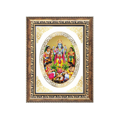 Lord Satyanarayan Divine Vishnu Sacred Vrat & Blessings Royal Tabletop Frame in 24K Gold Plated Foil