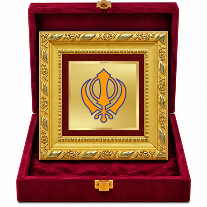 24K Gold-Plated Khanda Sahib Frame | Premium Gift Box | 10x10 CM