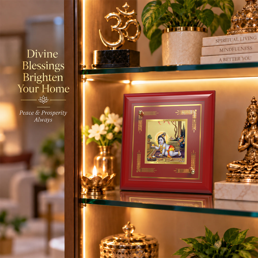 24K Gold-Plated Laddu Gopal MDF Frame | Premium Gift Box | 10x10 CM