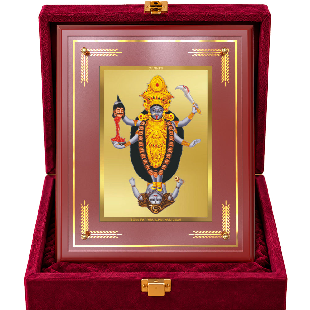 24K Gold-Plated Maa Kali MDF Frame | Premium Gift Box | 27x35 CM