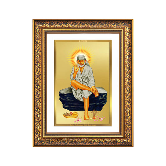 Diviniti 24K Gold Plated Sai Baba (Classic) Divine Wall Frame for Home Mandir & Office Decor | Luxury Spiritual Gift