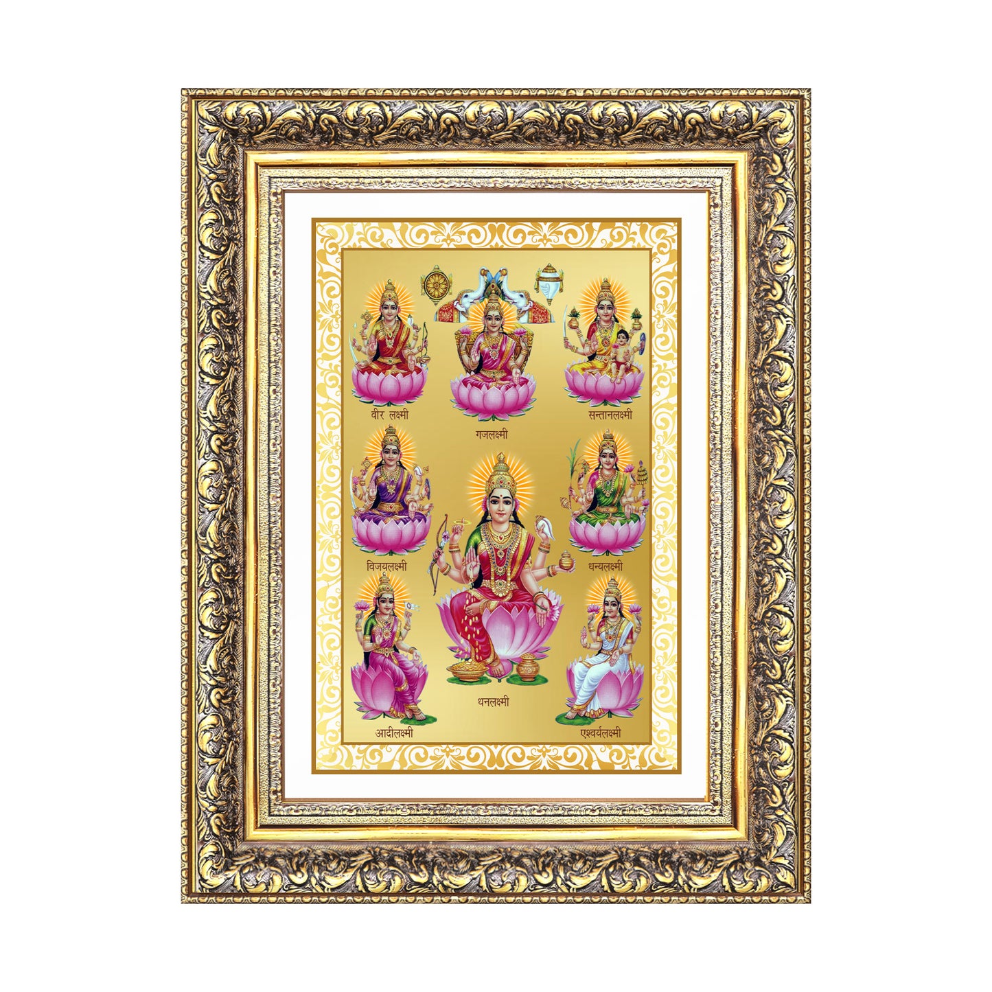 Diviniti 24K Gold Plated Ashtalakshmi Divine Wall Frame for Home Mandir & Office Decor | Luxury Spiritual Gift