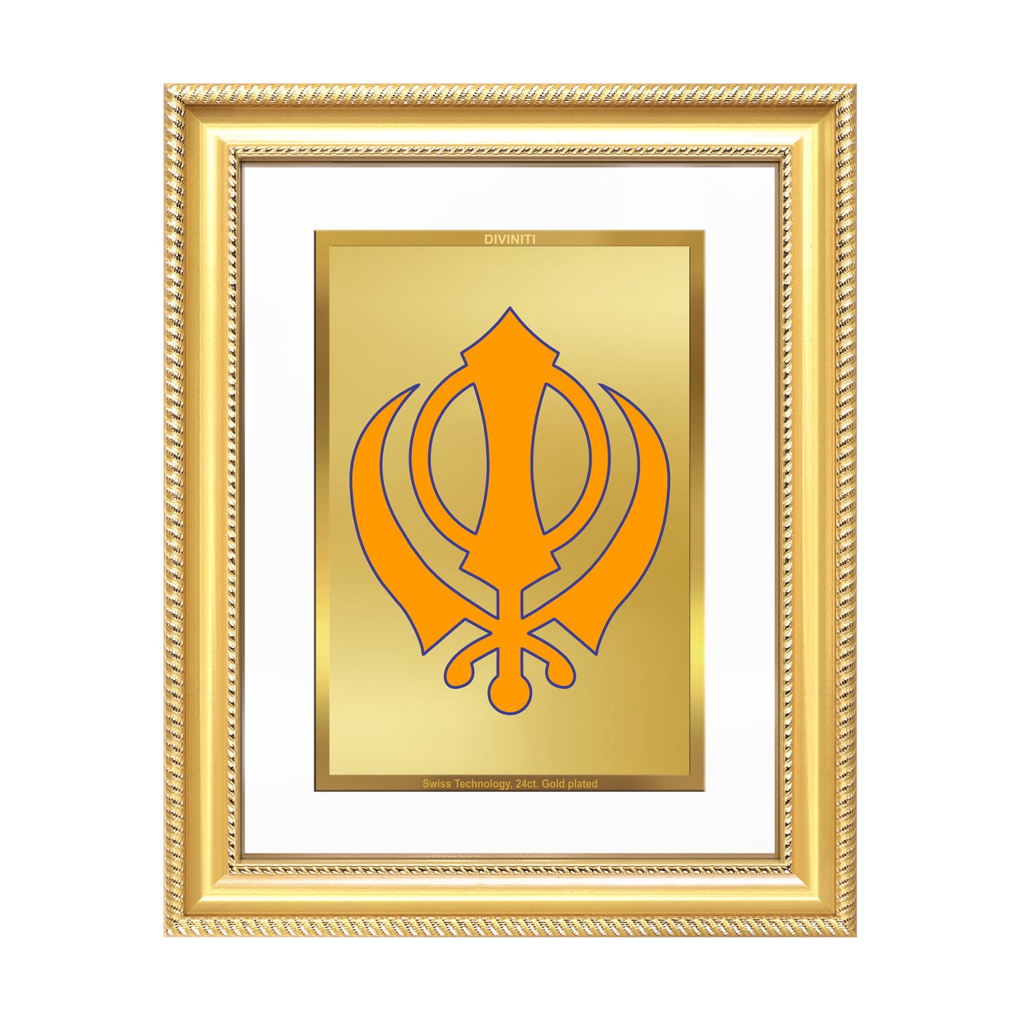 Diviniti 24K Gold Plated Khanda Sahib (Classic) Divine Wall Frame for Home Mandir & Office Decor | Luxury Spiritual Gift