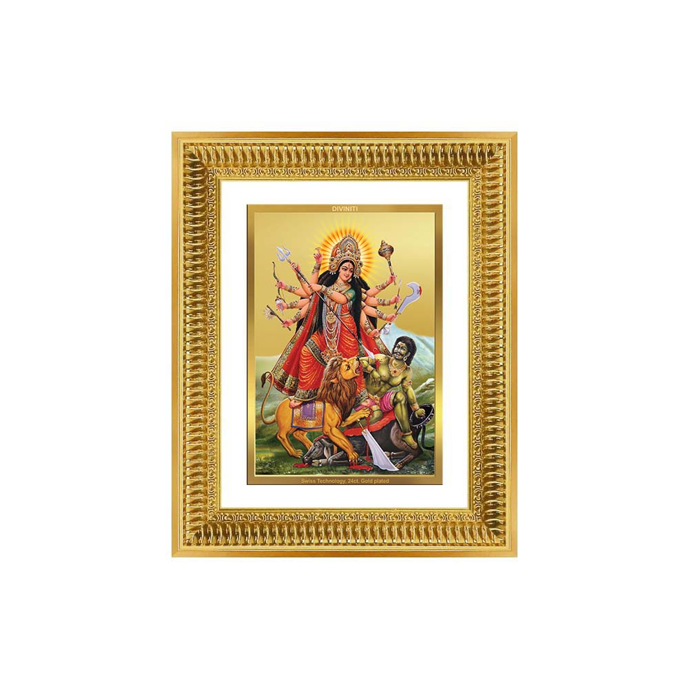 Diviniti 24K Gold Plated Durga - Mahishasura Mardini (Classic) Divine Wall Frame for Home Mandir & Office Decor | Luxury Spiritual Gift