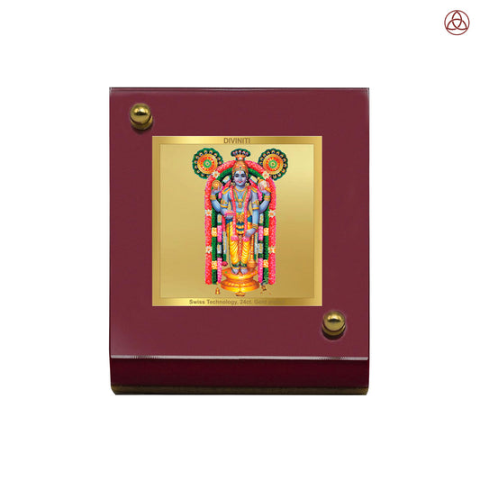 Diviniti 24K Gold Plated Guruvayurappan Ji Frame For Car Dashboard, Home Decor, Table Top (6 CM x 5.5 CM)