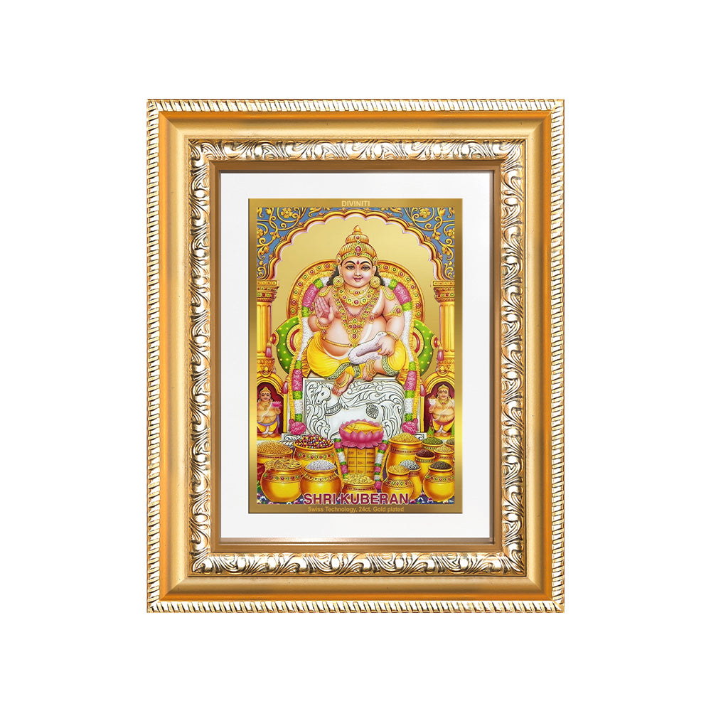 Diviniti 24K Gold Plated Kuber (Classic) Divine Wall and Table Top Frame for Home Mandir & Office Decor | Luxury Spiritual Gift
