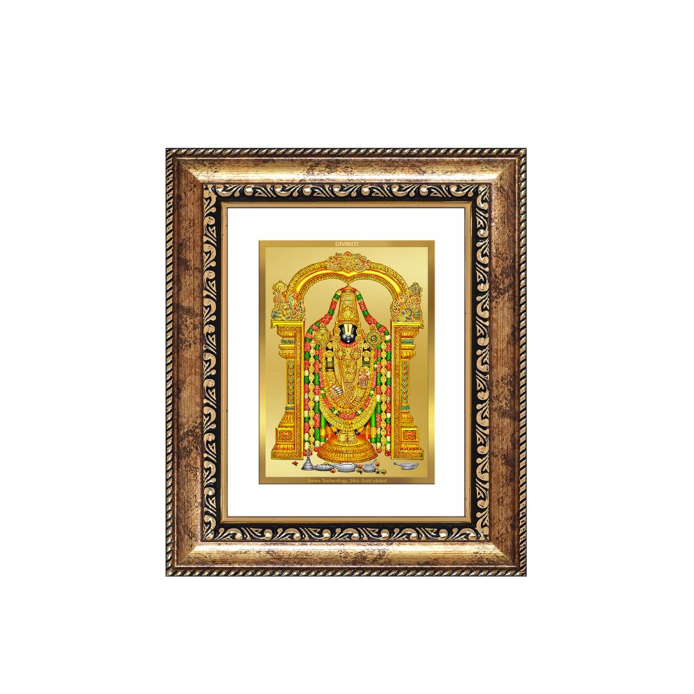 Diviniti 24K Gold Plated Tirupati Balaji Divine Table Top Frame for Home Mandir & Office Decor | Luxury Spiritual Gift