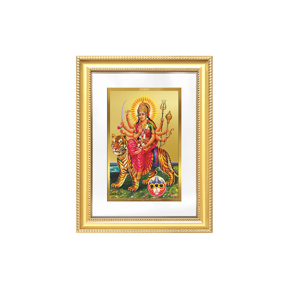 Diviniti 24K Gold Plated Durga - Sherawali Mata With Pind (Classic) Divine Wall Frame for Home Mandir & Office Decor | Luxury Spiritual Gift