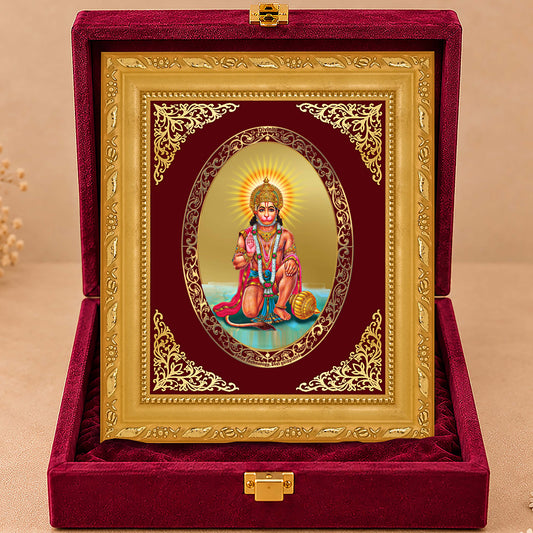 24K Gold-Plated Lord Hanuman Ji Frame | Premium Gift Box | 21.5x17.5 CM