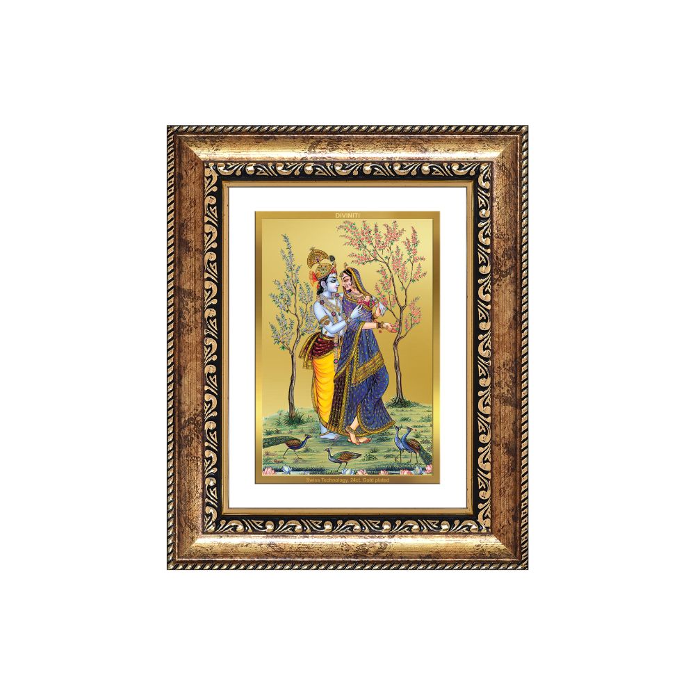 Diviniti 24K Gold Plated Radha Krishna (Classic) Divine Wall and Table Top Frame for Home Mandir & Office Decor | Luxury Spiritual Gift