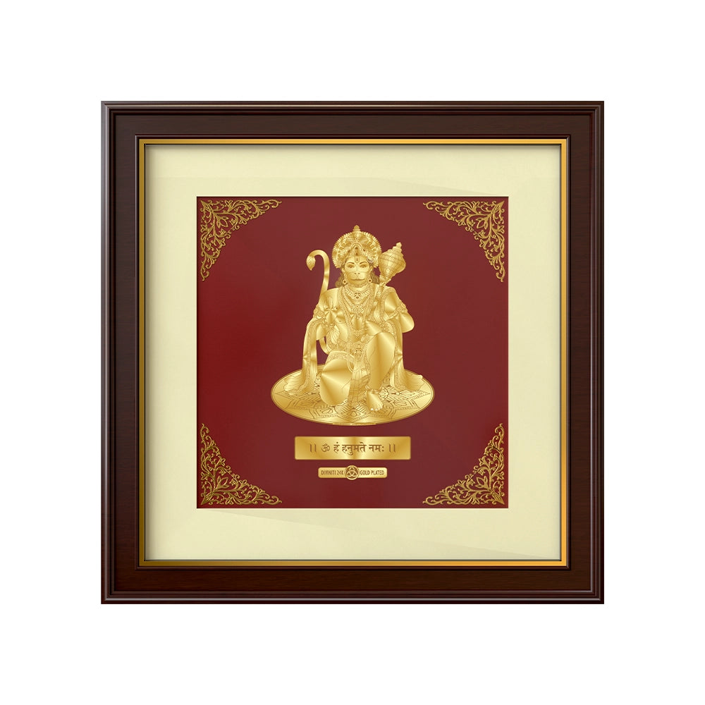 Hanuman Ji | Eternal Devotion, Power and Faith Gold on Gold Wall Hanging Frame in 24K Gold Plated Foil