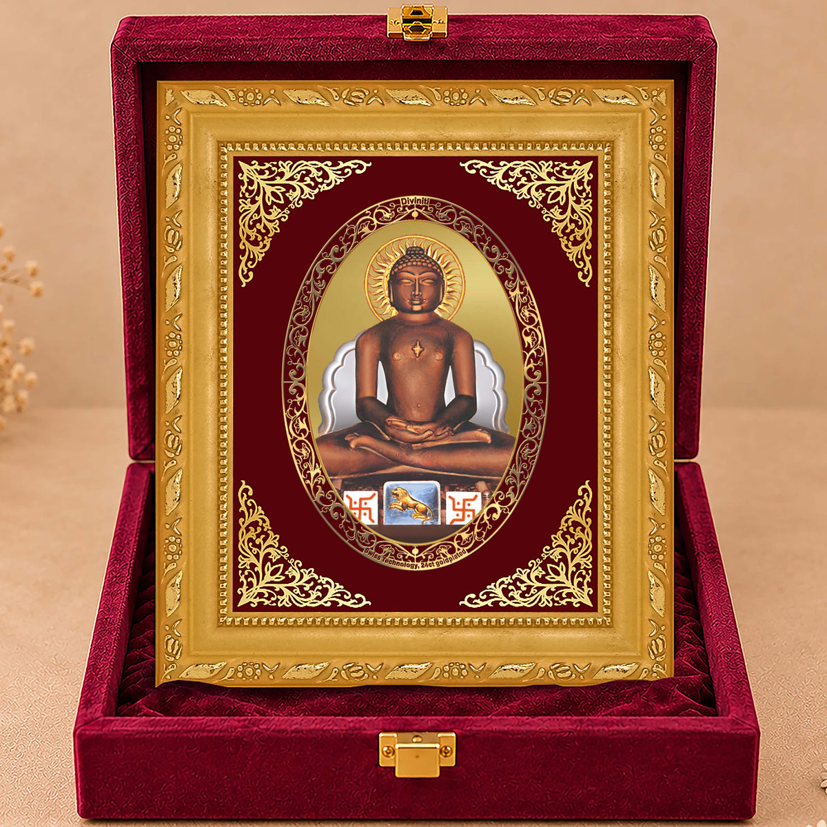 24K Gold-Plated Lord Mahavir Frame | Premium Gift Box | 21.5x17.5 CM