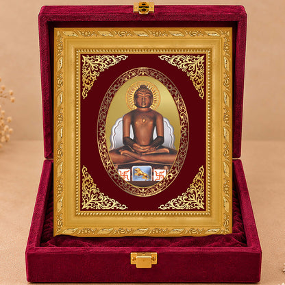 24K Gold-Plated Lord Mahavir Frame | Premium Gift Box | 21.5x17.5 CM