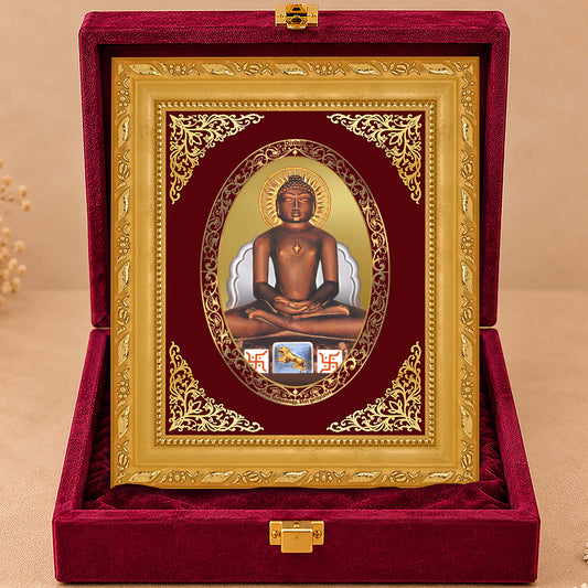 24K Gold-Plated Lord Mahavir Frame | Premium Gift Box | 21.5x17.5 CM