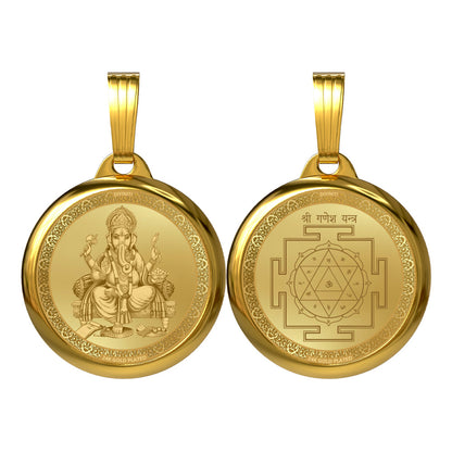 Diviniti 24K Gold Plated Lord Ganesha & Sacred Yantra Pendant – 18mm Double-Sided Spiritual Pendant