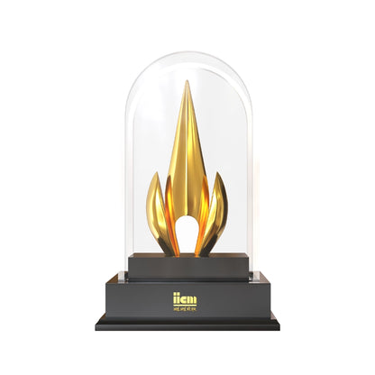 Luxury Flame of Excellence Personalized Trophy Premium Crystal Dome Award with Golden Flame Sculpture