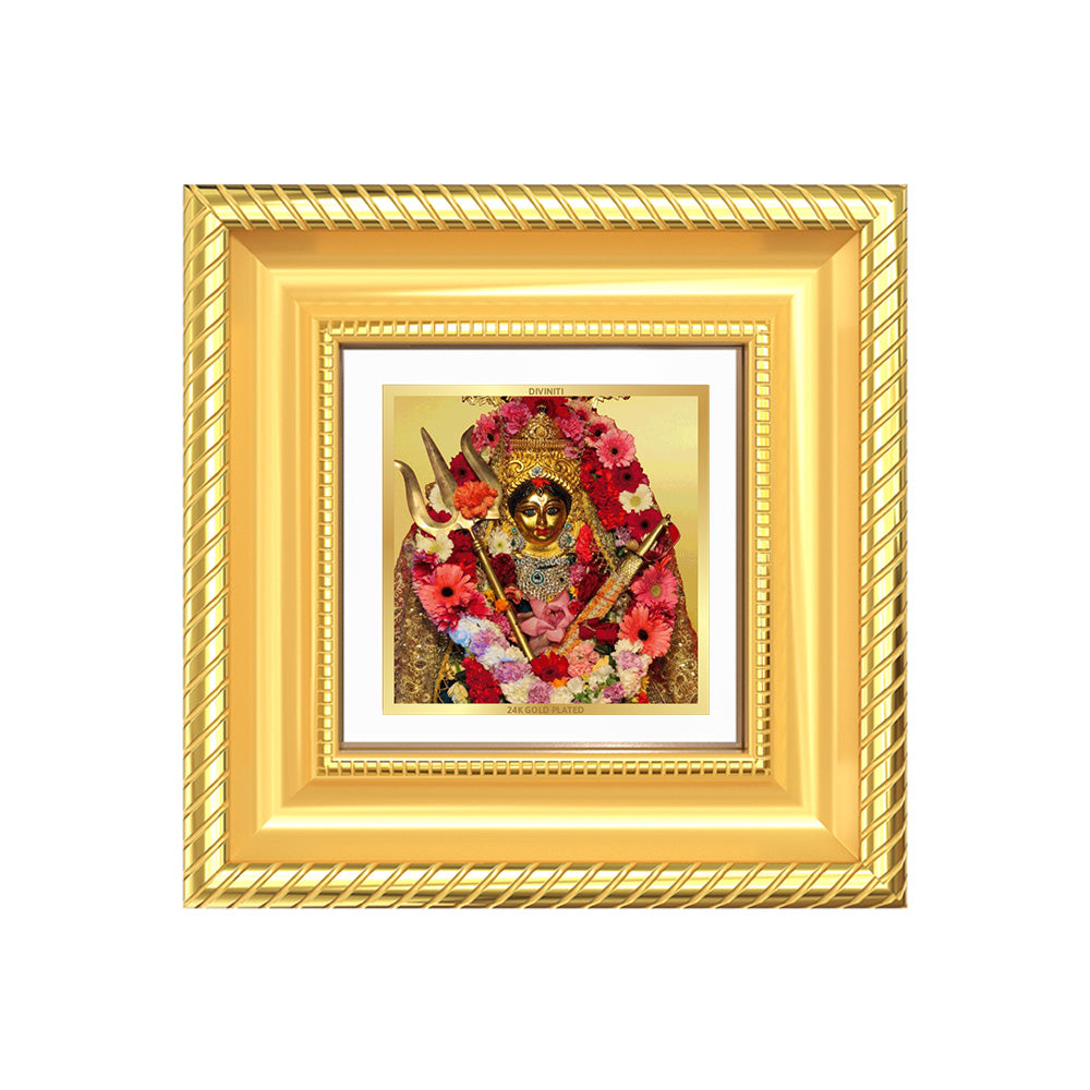 Diviniti Katyayani Mata Tabletop Photo Frame in 24K Gold Plated Foil | Strength, Courage & Divine Blessings | DG015S1A (10x10 CM)