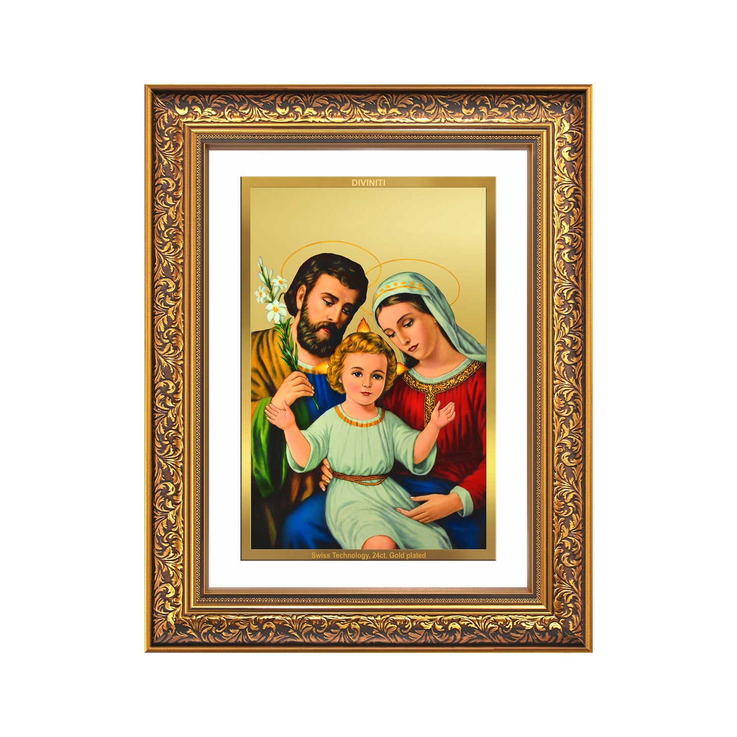 Diviniti 24K Gold Plated Holy Family (Classic) Divine Wall Frame for Home Mandir & Office Decor | Luxury Spiritual Gift