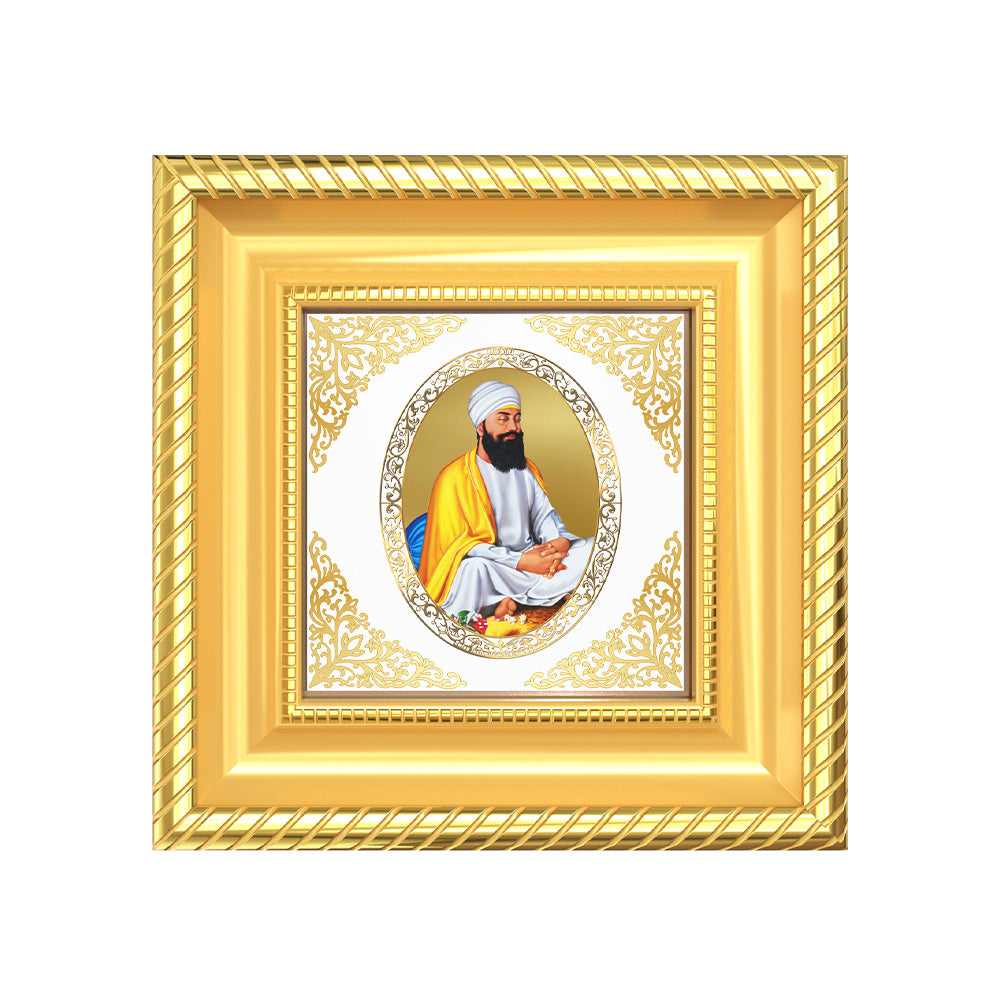 Guru Teg Bahadur Sahib Ji | Divine Sikh Guru Royal Tabletop Photo Frame in 24K Gold Plated Foil