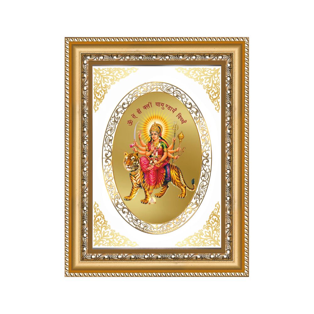 Durga Mata with Sacred Mantra | Divine Wall & Tabletop Royal Photo Frame in 24K Gold Plated Foil