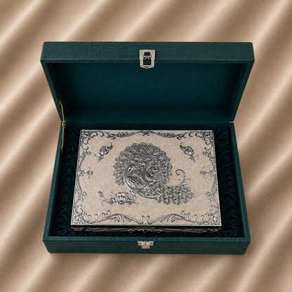 Diviniti German Silver Peacock Decorative Box 4-in-1 | Elegant White Finish Multipurpose Box with Luxury Gift Box