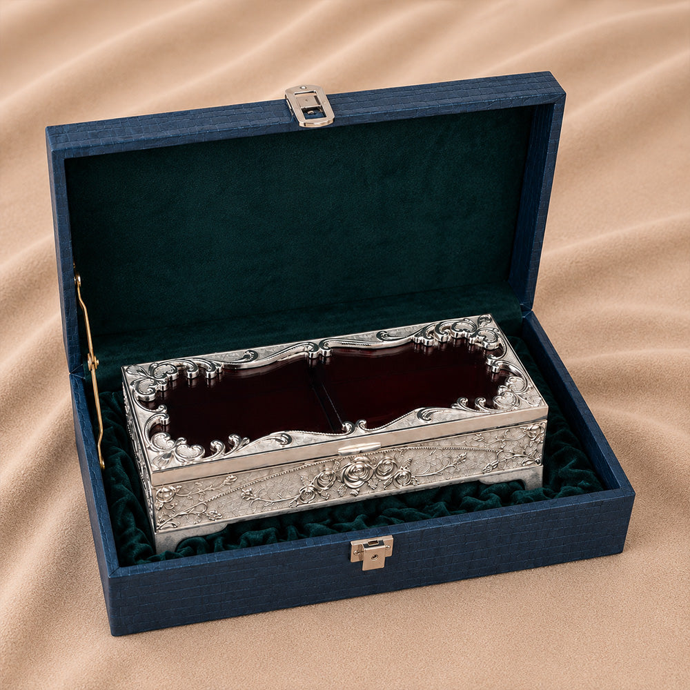 Diviniti German Silver Decorative 2-in-1 Box | Premium Wedding, Festive & Corporate Gift Box – White Finish